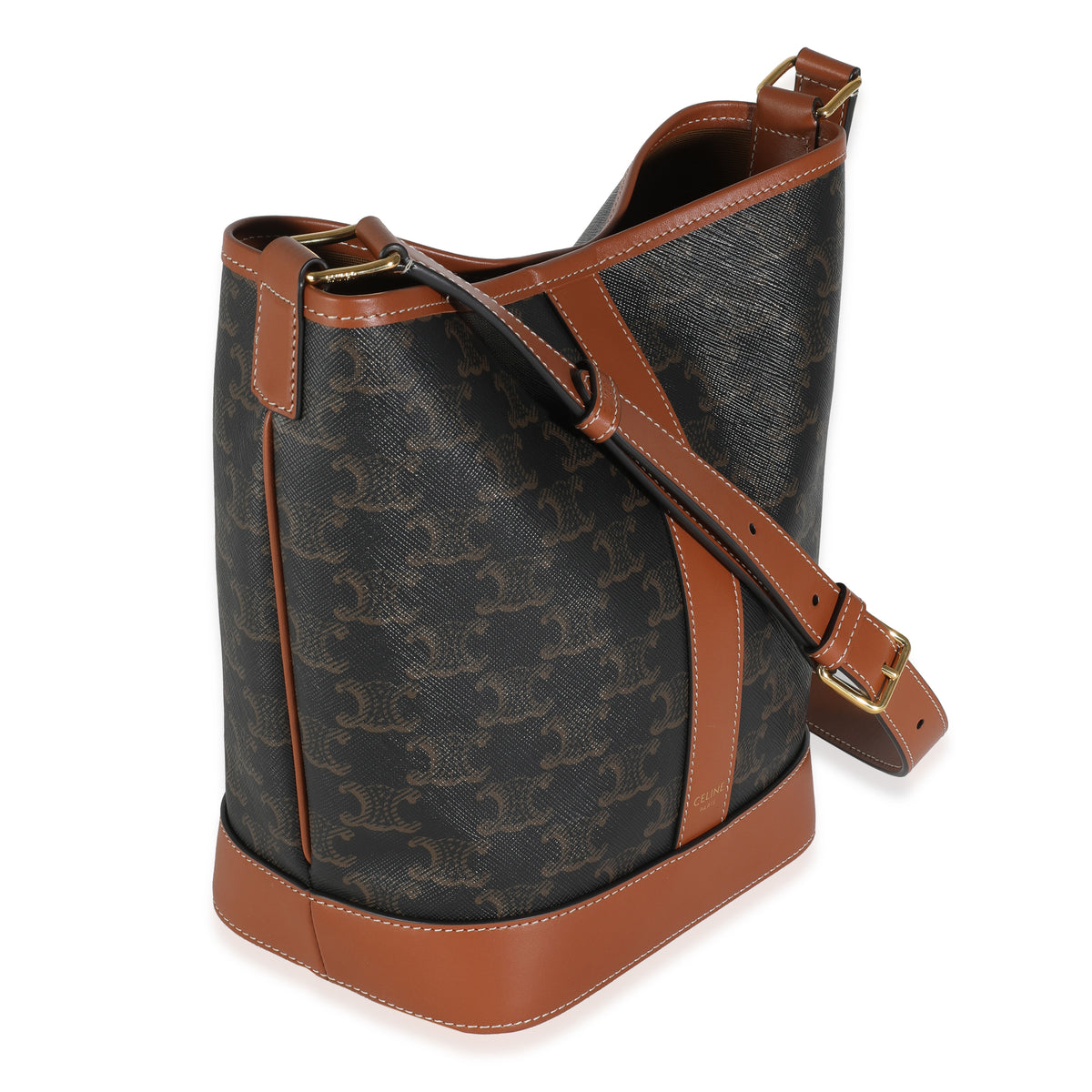 Tan Calfskin Triomphe Canvas Small Bucket Bag