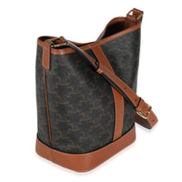 Tan Calfskin Triomphe Canvas Small Bucket Bag