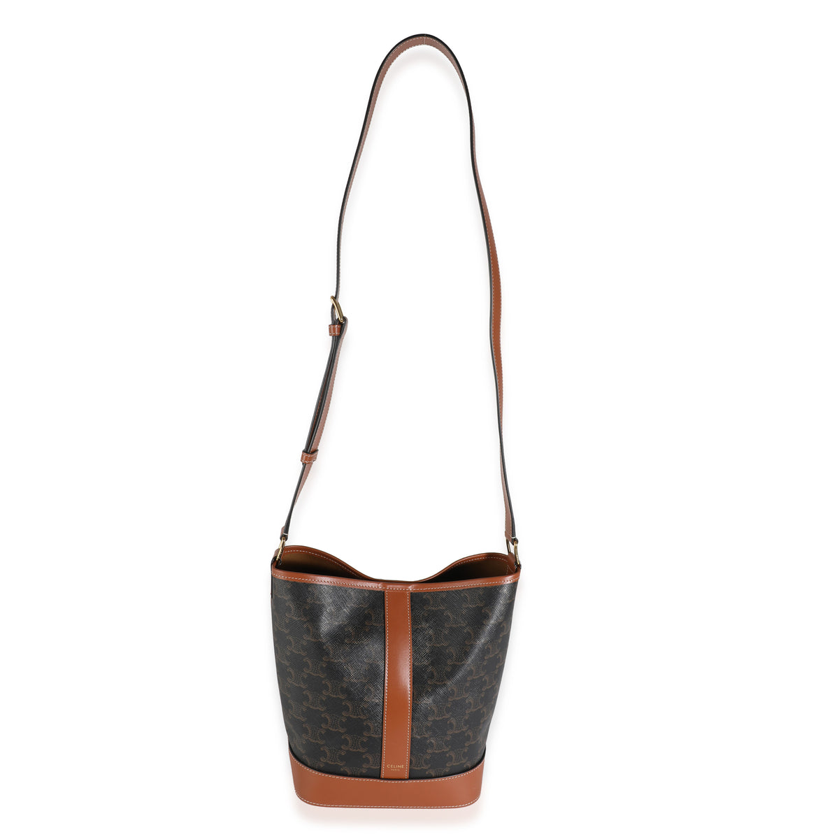 Tan Calfskin Triomphe Canvas Small Bucket Bag