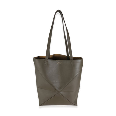 Khaki Shiny Calfskin Medium Puzzle Tote