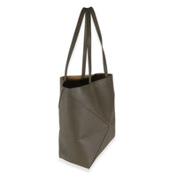 Khaki Shiny Calfskin Medium Puzzle Tote