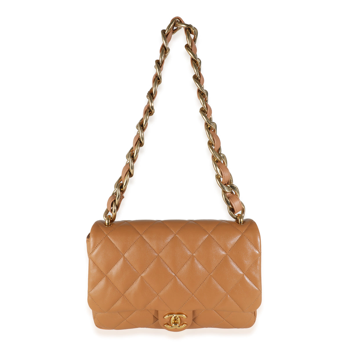 Tan Quilted Lambskin Medium Funky Town Flap Bag