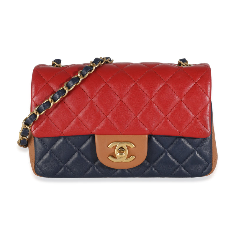 Tri-Colour Quilted Lambskin Mini Rectangular Flap Bag