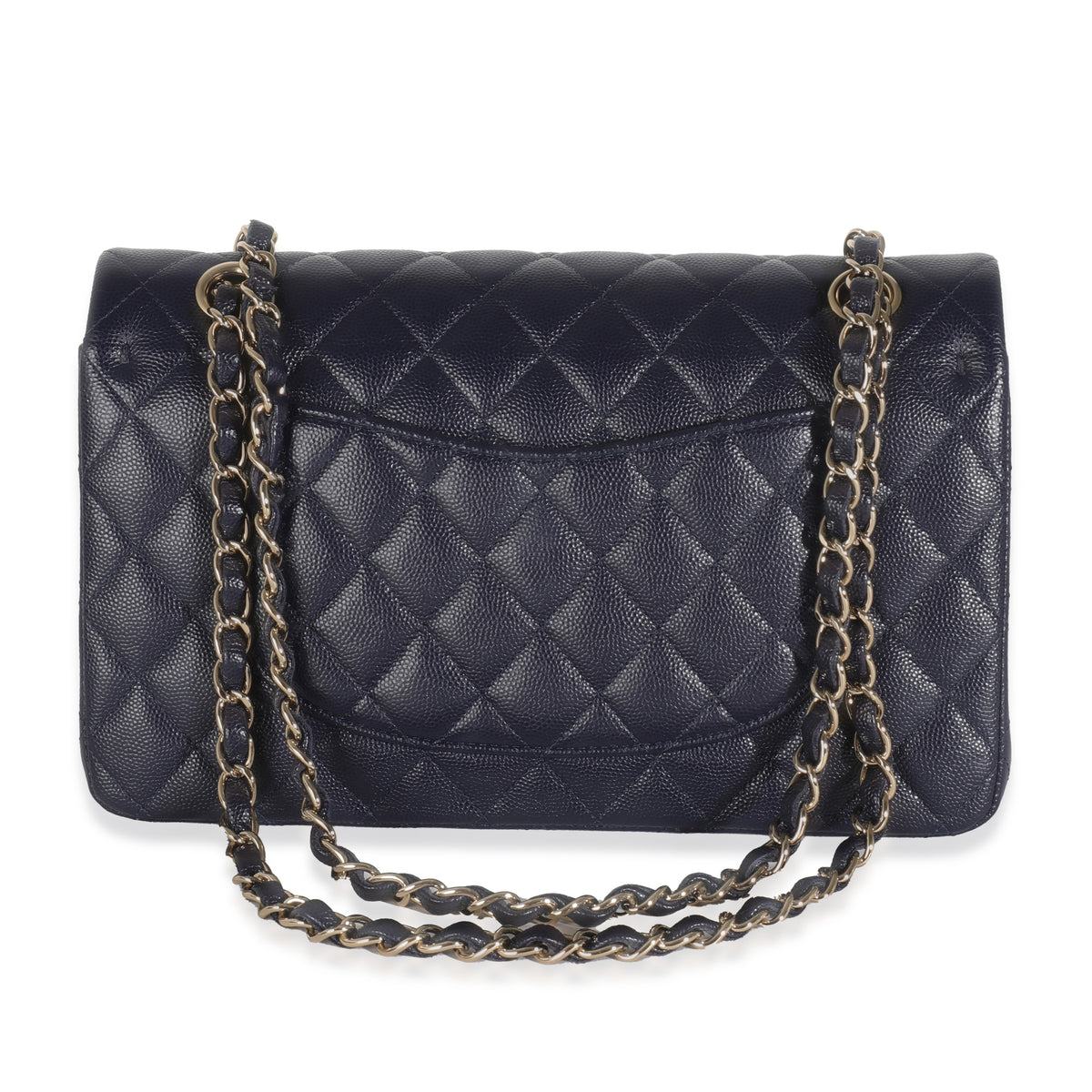 Navy Quilted Caviar Medium Classic Double Flap Handbag