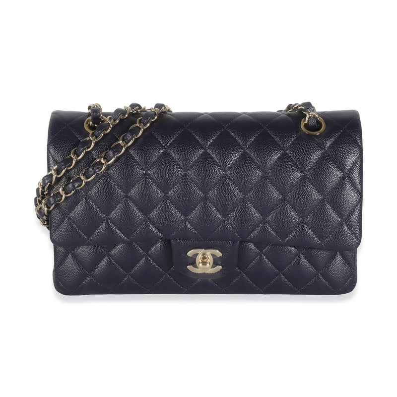 Navy Quilted Caviar Medium Classic Double Flap Bag