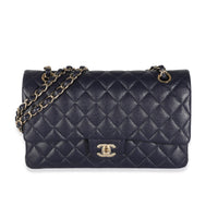 Navy Quilted Caviar Medium Classic Double Flap Bag