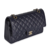 Navy Quilted Caviar Medium Classic Double Flap Handbag