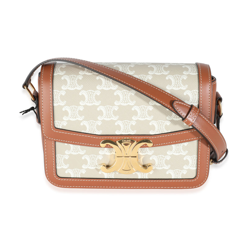 White Calfskin Triomphe Canvas Teen Triomphe Bag