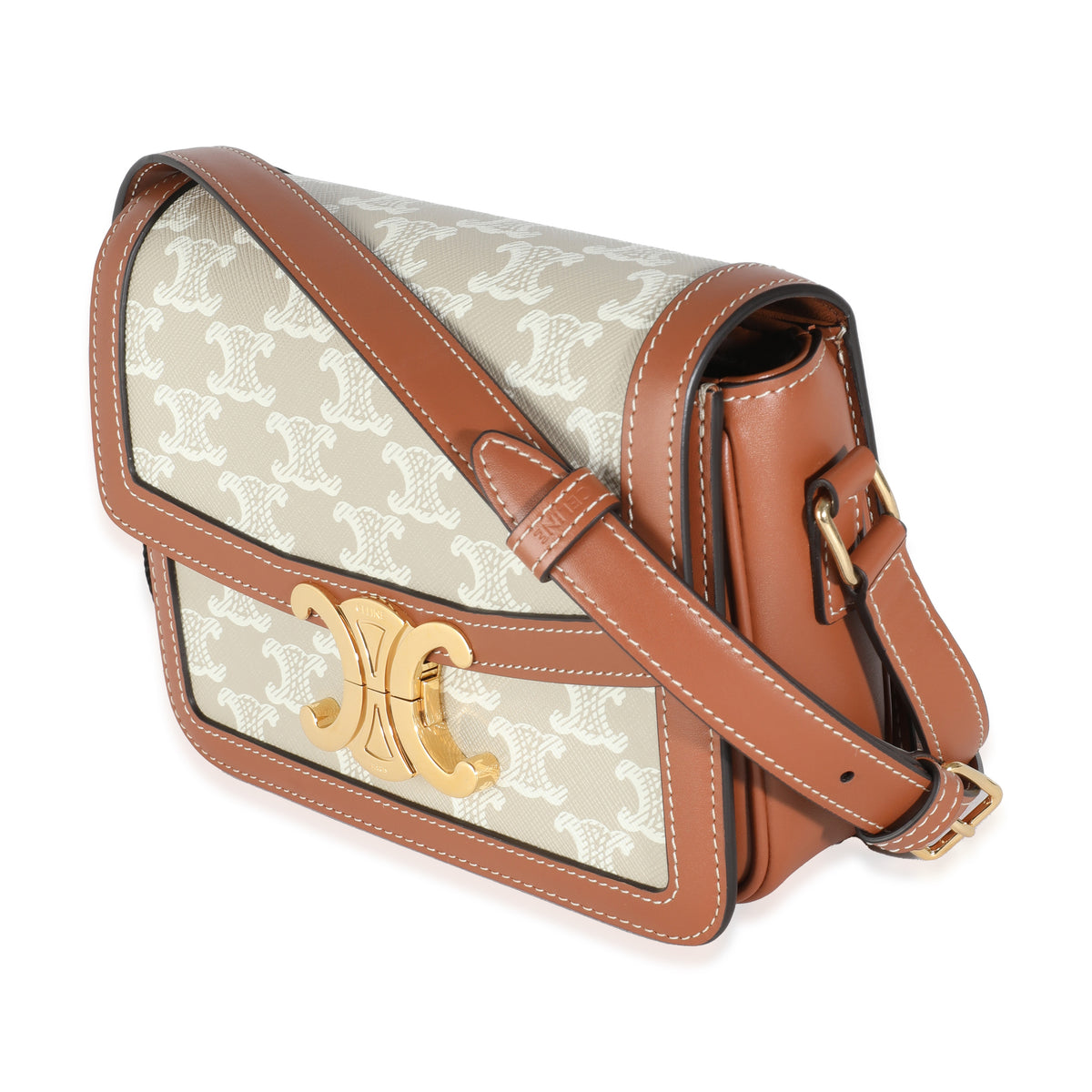 White Calfskin Triomphe Canvas Teen Triomphe Bag