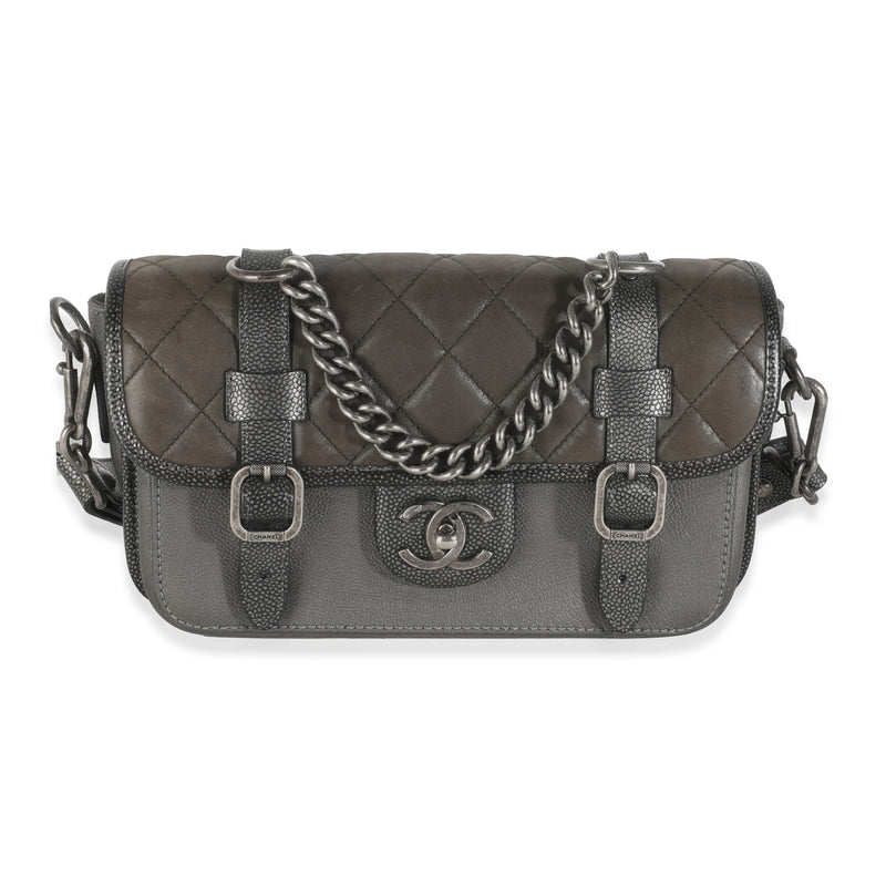 Dark Grey Iridescent Calfskin Back To School Messenger Flap Bag