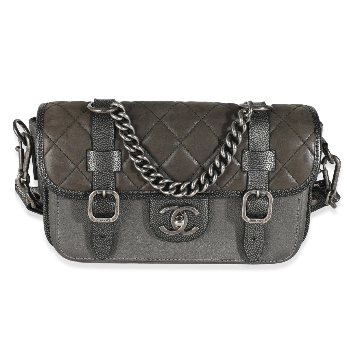 Dark Grey Iridescent Calfskin Back To School Messenger Flap Bag