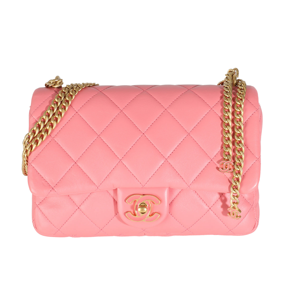 Pink Quilted Lambskin Pending CC Small Square Flap