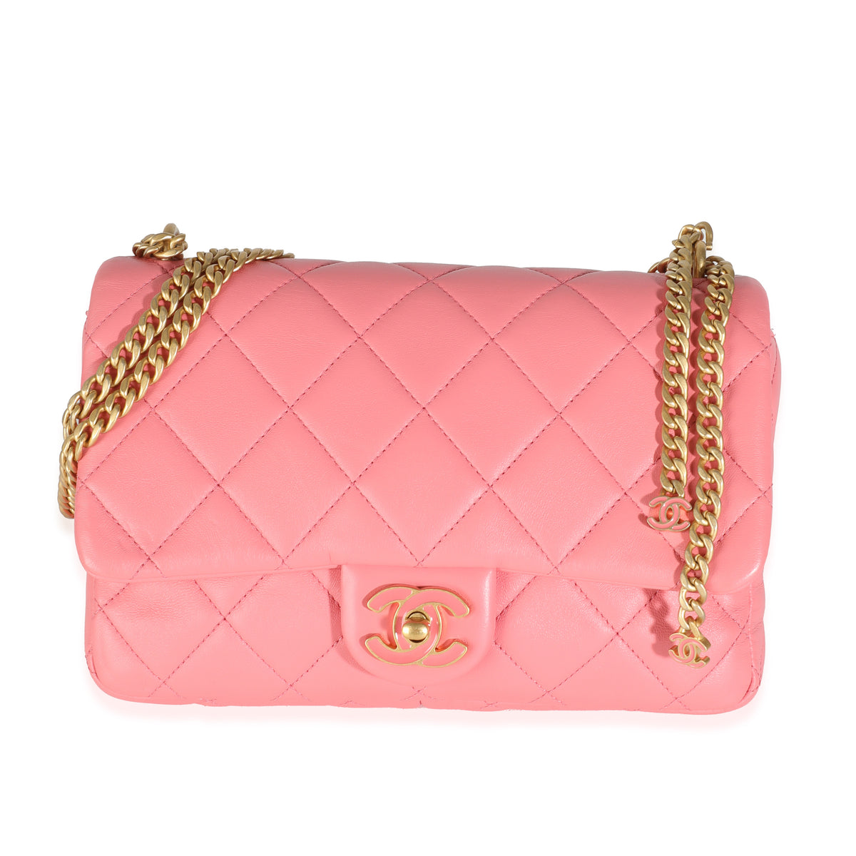 Pink Quilted Lambskin Pending CC Small Square Flap