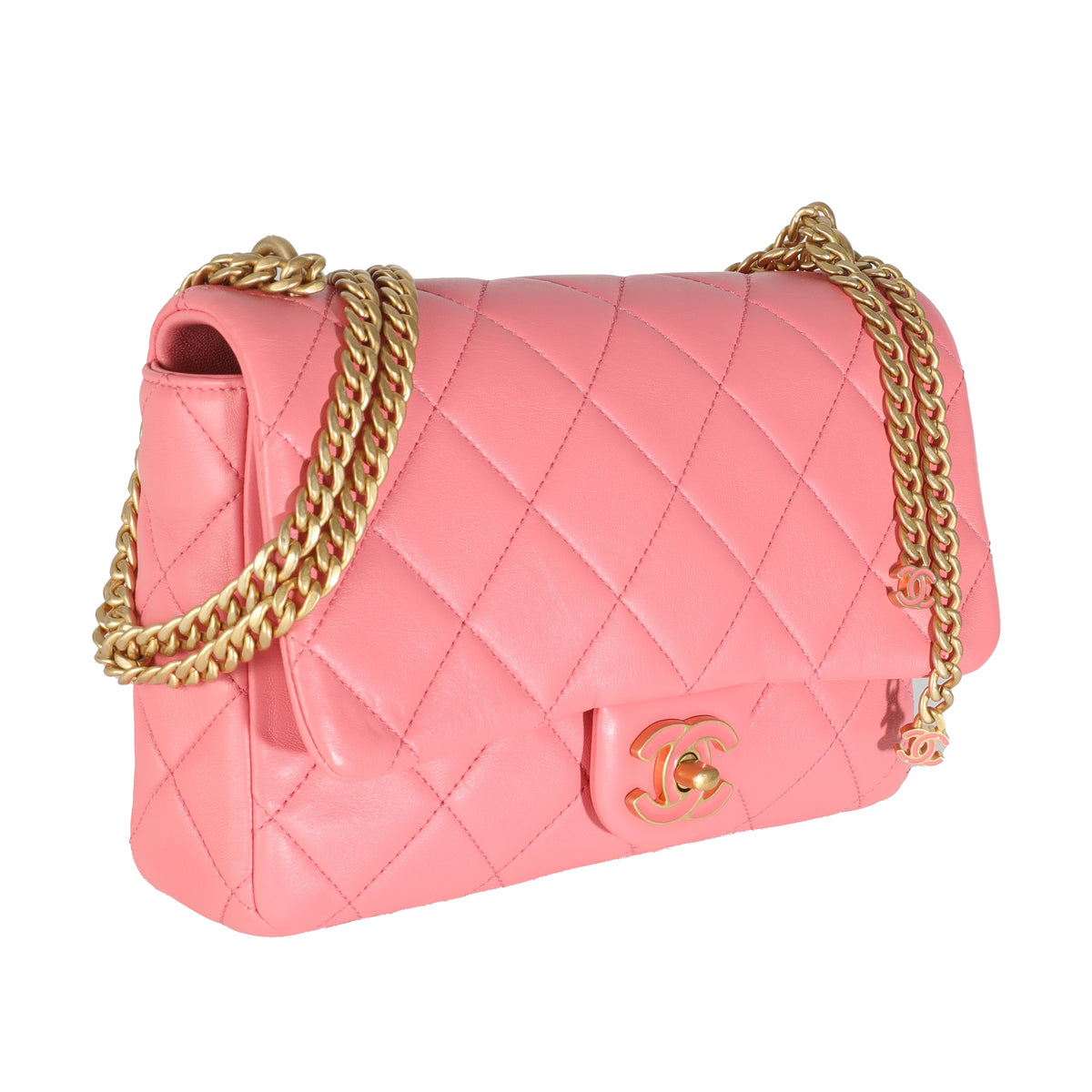 Pink Quilted Lambskin Pending CC Small Square Flap