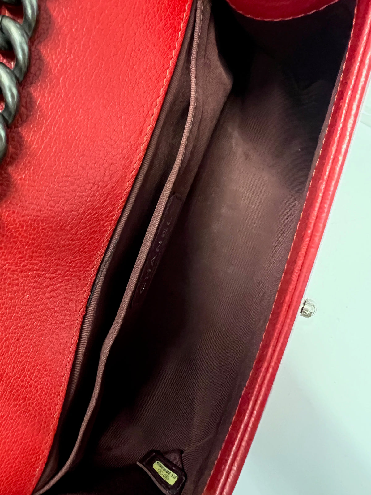 Red Quilted Goatskin Medium Boy Bag