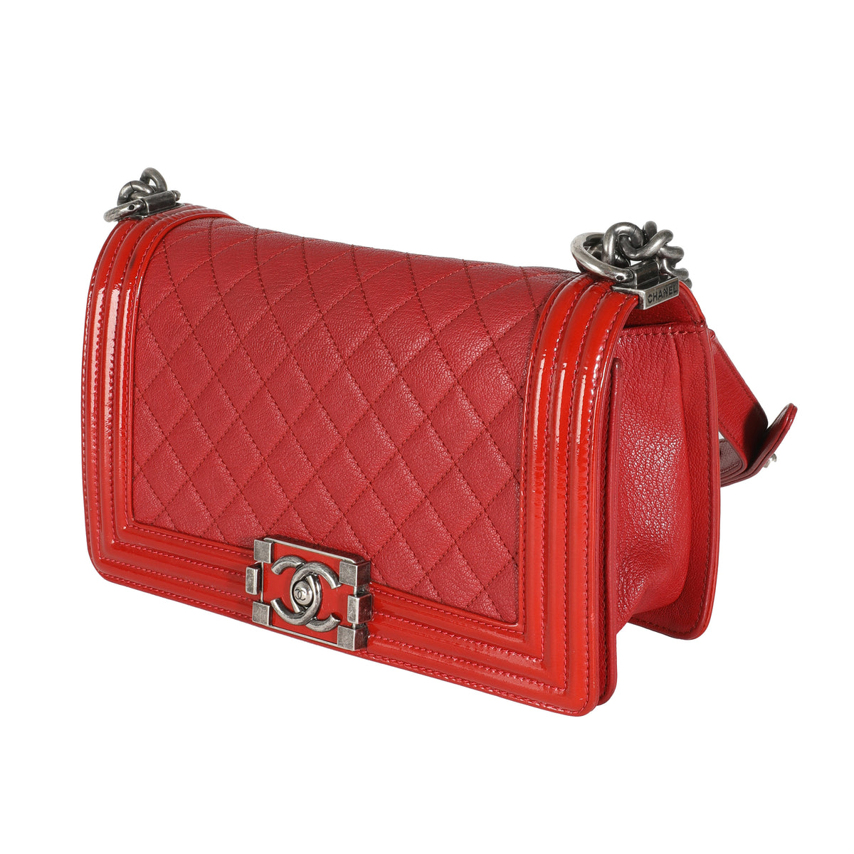 Red Quilted Goatskin Medium Boy Bag