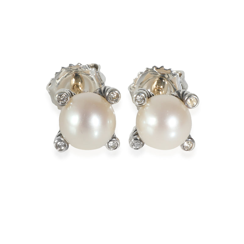 Cable Collectible Pearl Earrings in  Sterling Silver 0.03 CTW