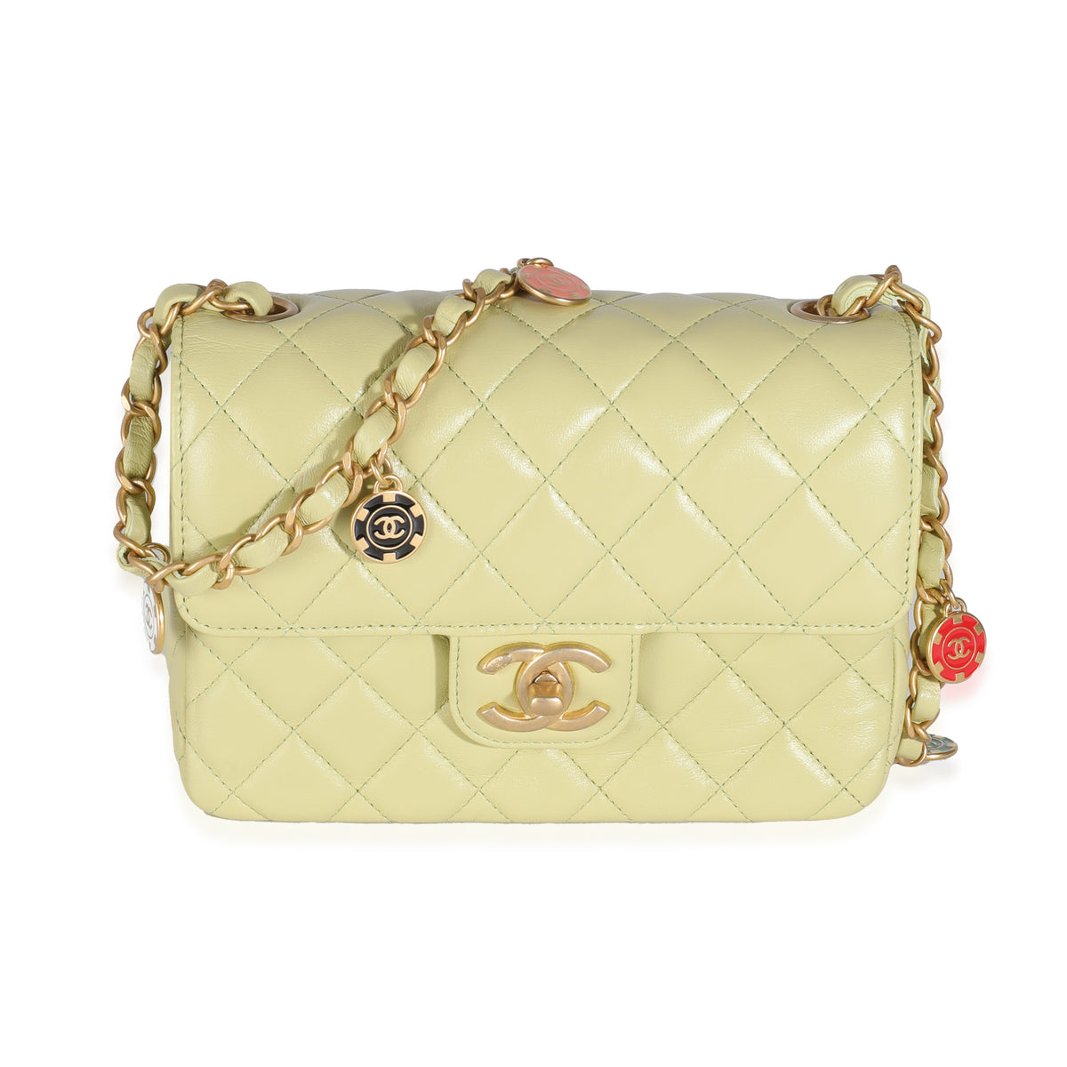 Green Quilted Lambskin Coin Chain Mini Flap Bag