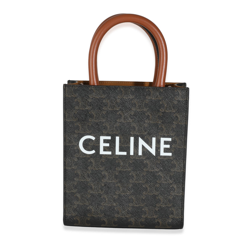 Tan Calfskin Triomphe Canvas Mini Vertical Cabas Tote