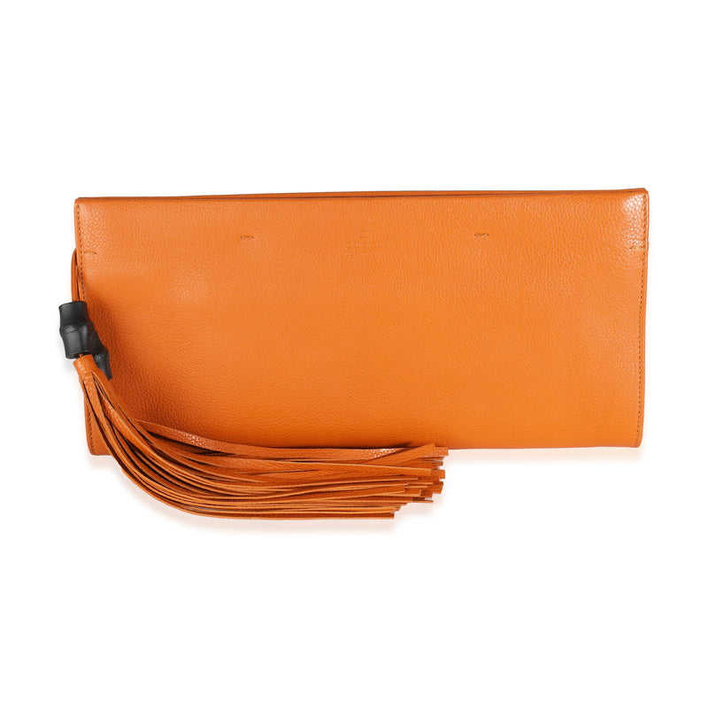 Orange Pebbled Calfskin Tassel Flat Clutch