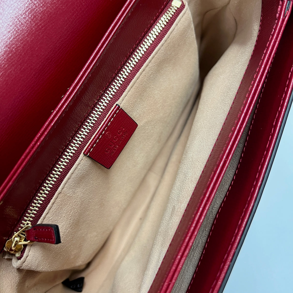 Red Calfskin Beige GG Supreme Canvas Horsebit 1955 Shoulder Bag