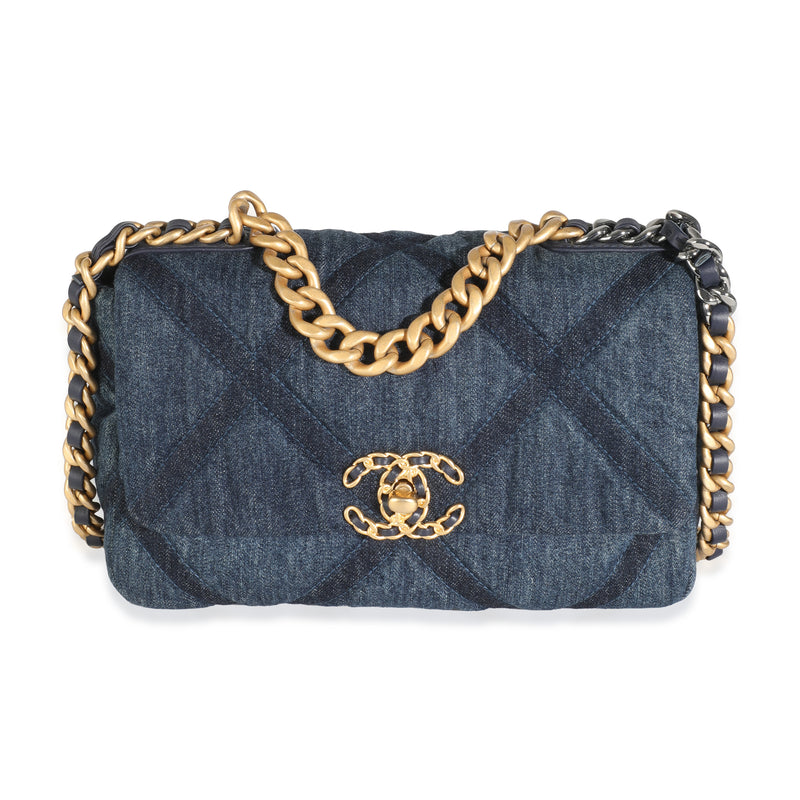 Navy Quilted Denim Small Chanel 19 Flap Bag