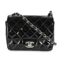 Black Quilted Patent Mini Square Flap Bag