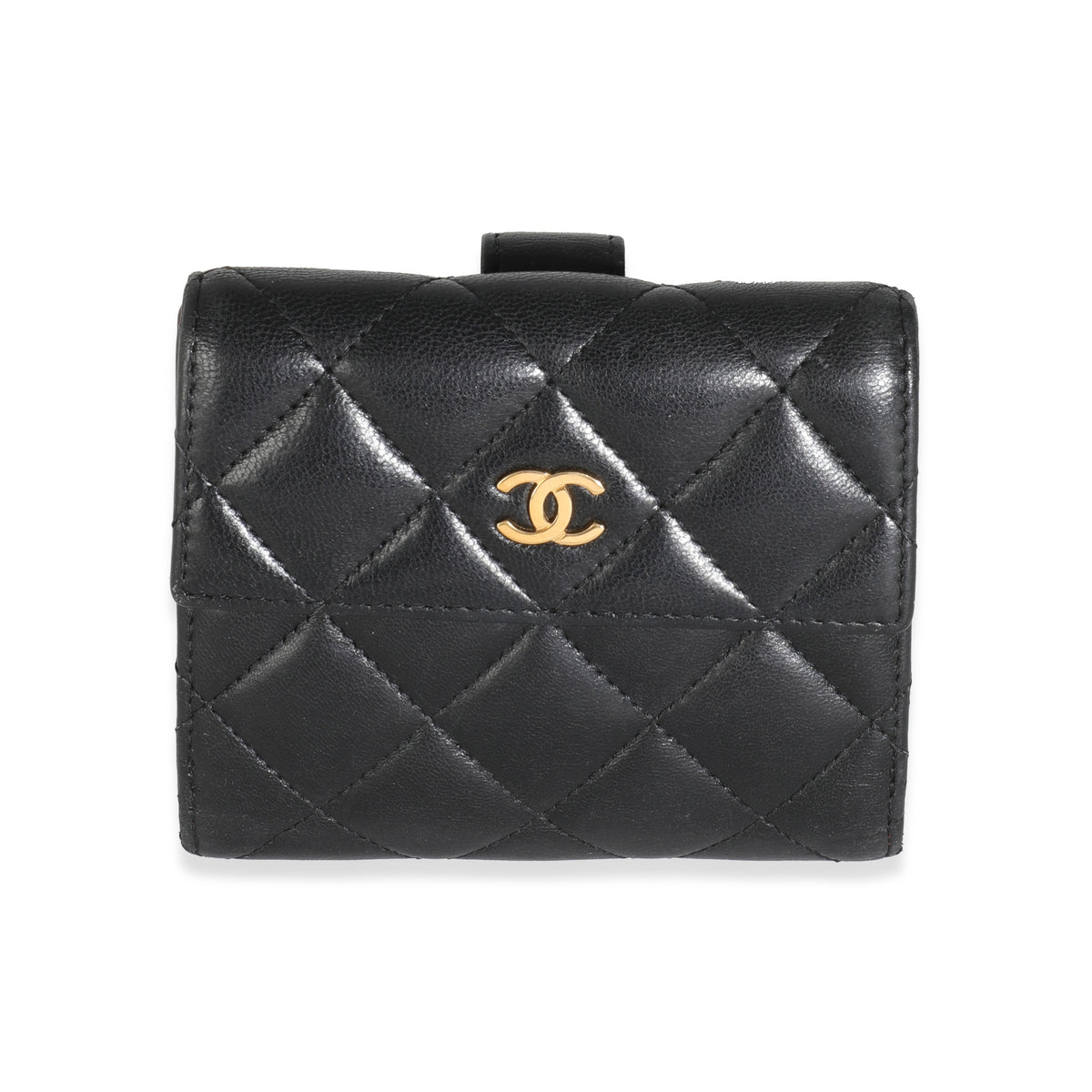 Black Quilted Lambskin Compact Wallet