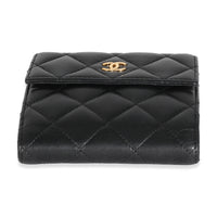 Black Quilted Lambskin Compact Wallet