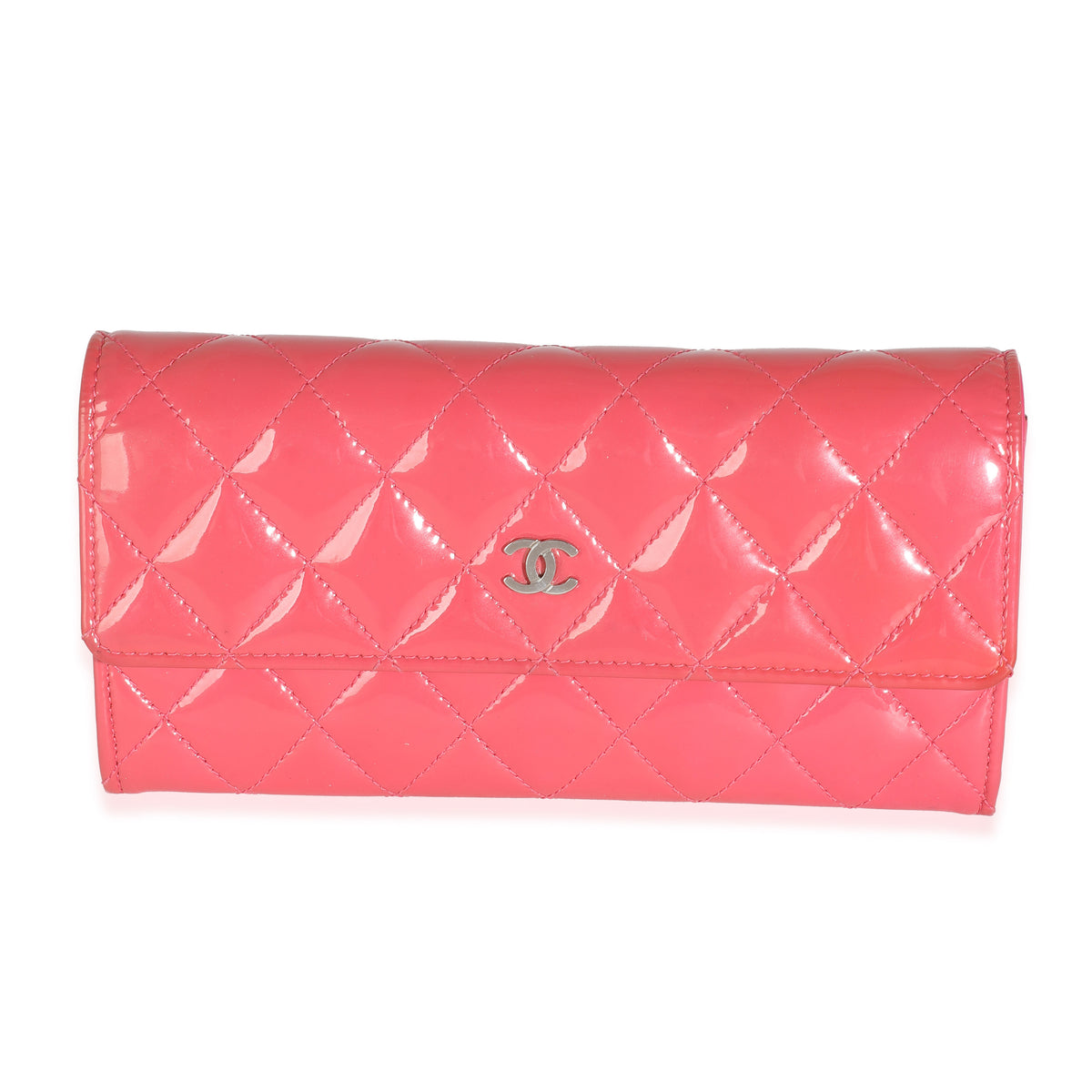 Pink Quilted Patent Long Classic Flap Wallet