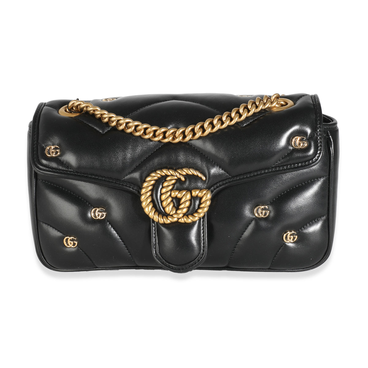 Black Matelasse Calfskin Embellished GG Marmont Bag