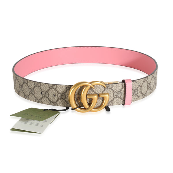 Gucci Pink Beige Supreme Canvas GG Marmont Reversible Belt  display picture 3
