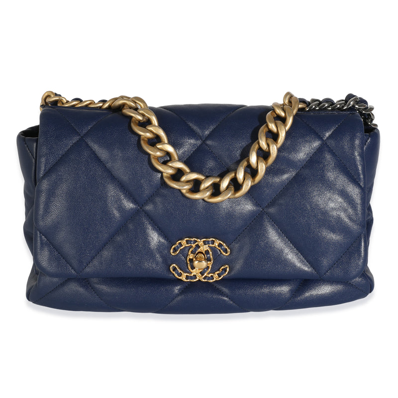 Navy Quilted Lambskin Medium Chanel 19 Flap Bag