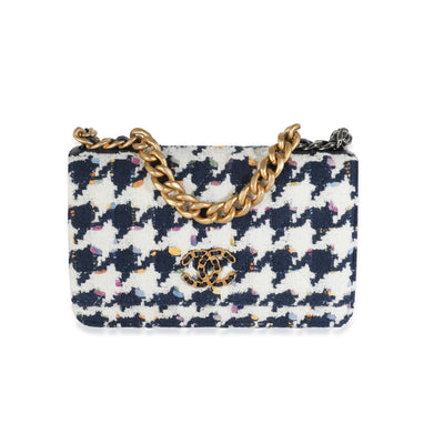 Navy White Houndstooth Chanel 19 Wallet On Chain