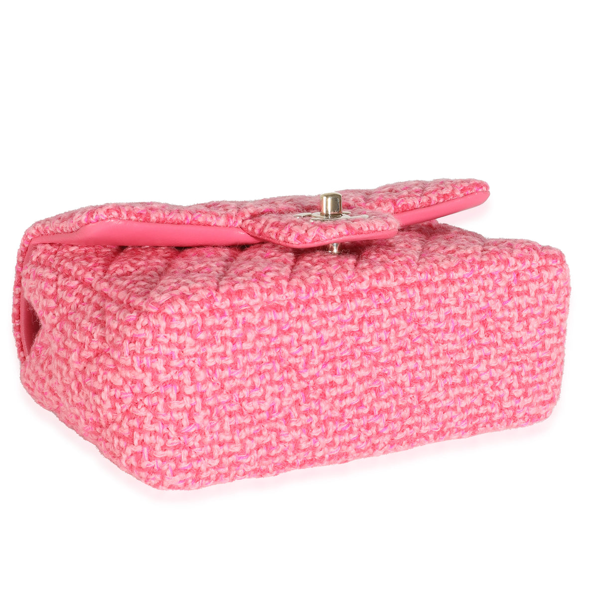 Pink Quilted Wool Tweed Mini Rectangular Flap Bag