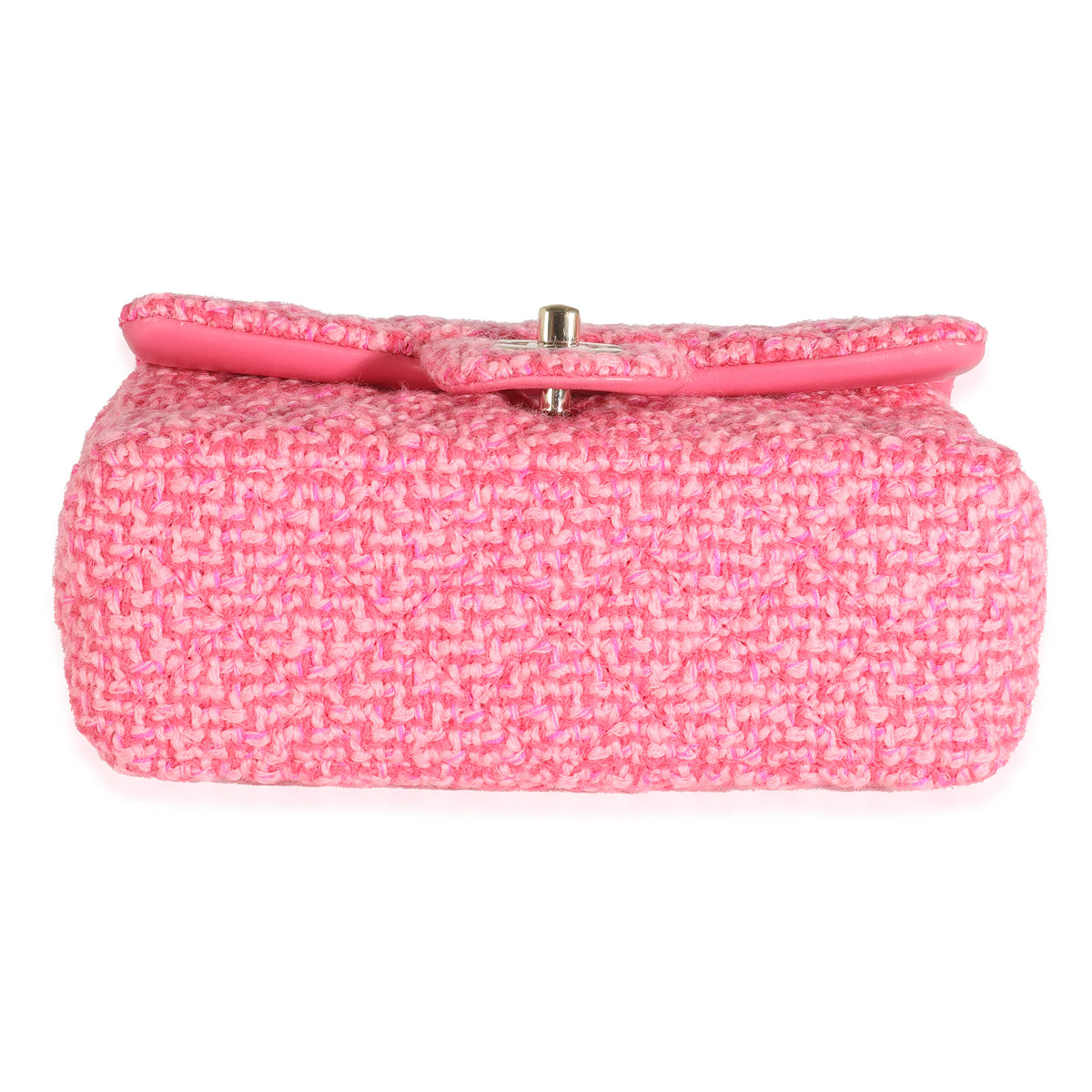 Pink Quilted Wool Tweed Mini Rectangular Flap Bag