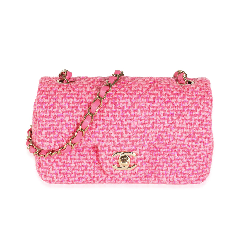 Pink Quilted Wool Tweed Mini Rectangular Flap Bag