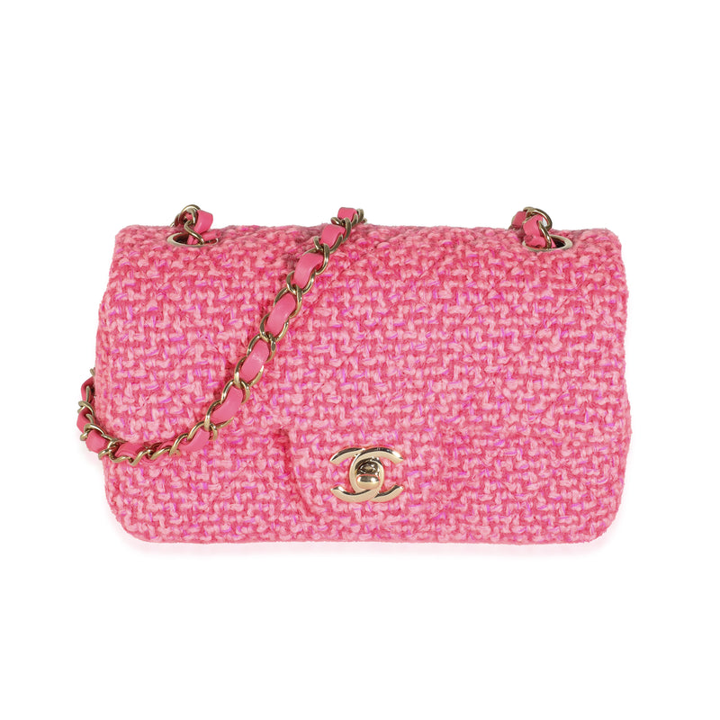 Pink Quilted Wool Tweed Mini Rectangular Flap Bag