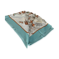 Blue Cream Silk Les Courses Scarf 90