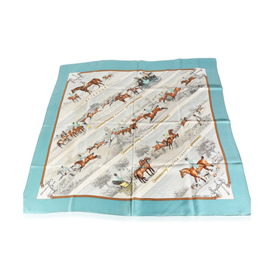 Blue Cream Silk Les Courses Scarf 90