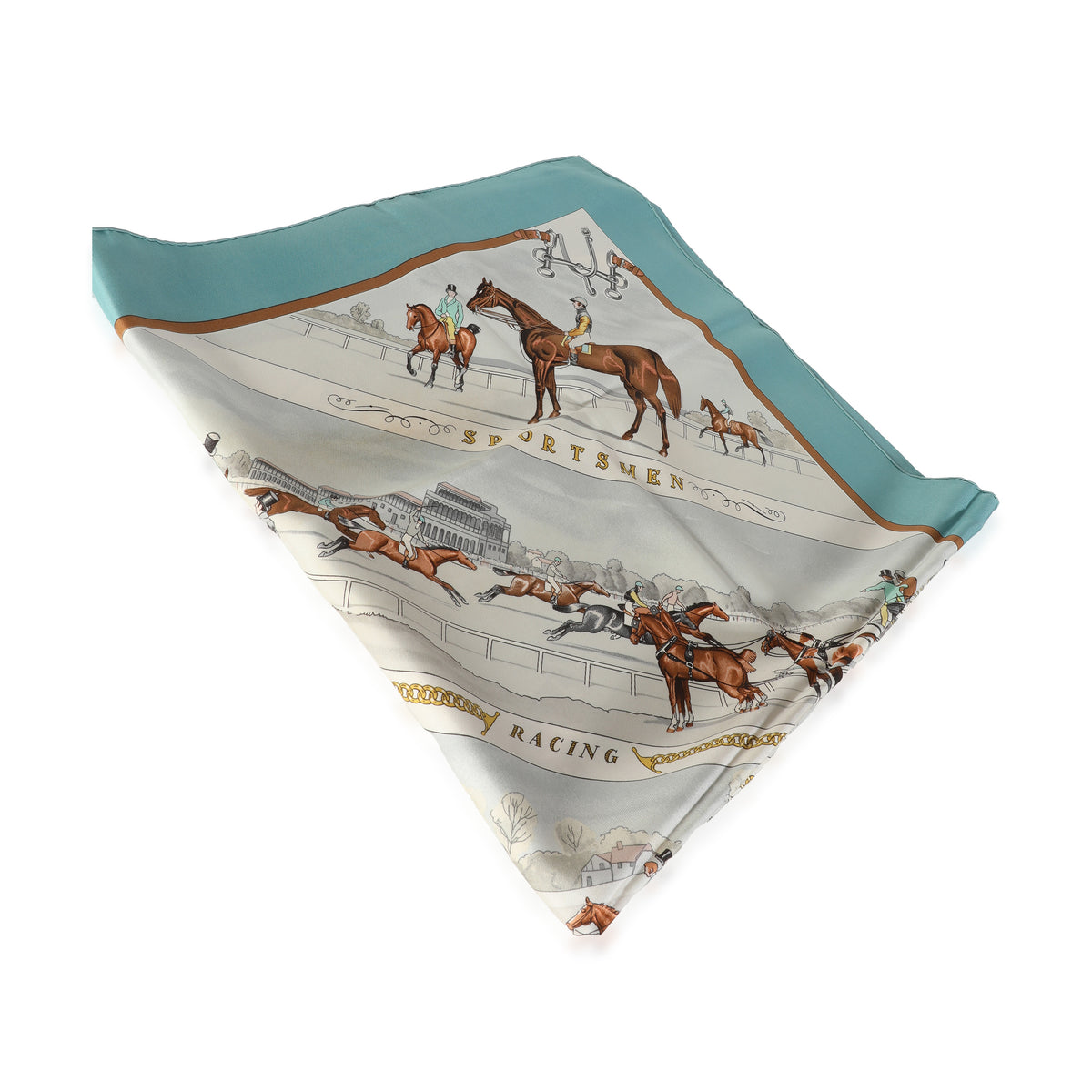 Blue Cream Silk Les Courses Scarf 90