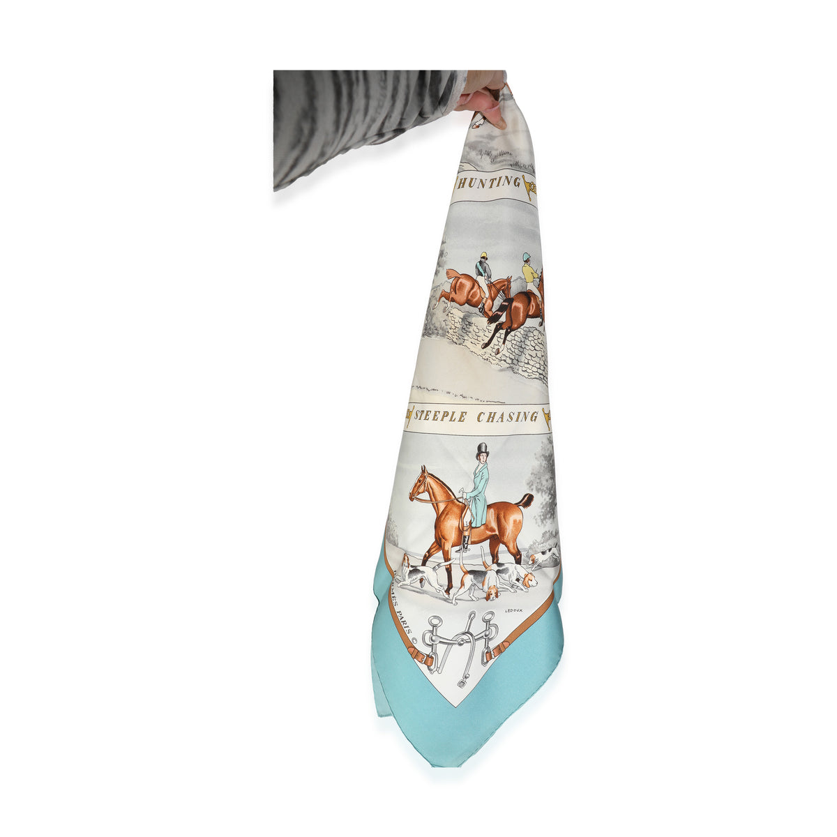 Blue Cream Silk Les Courses Scarf 90