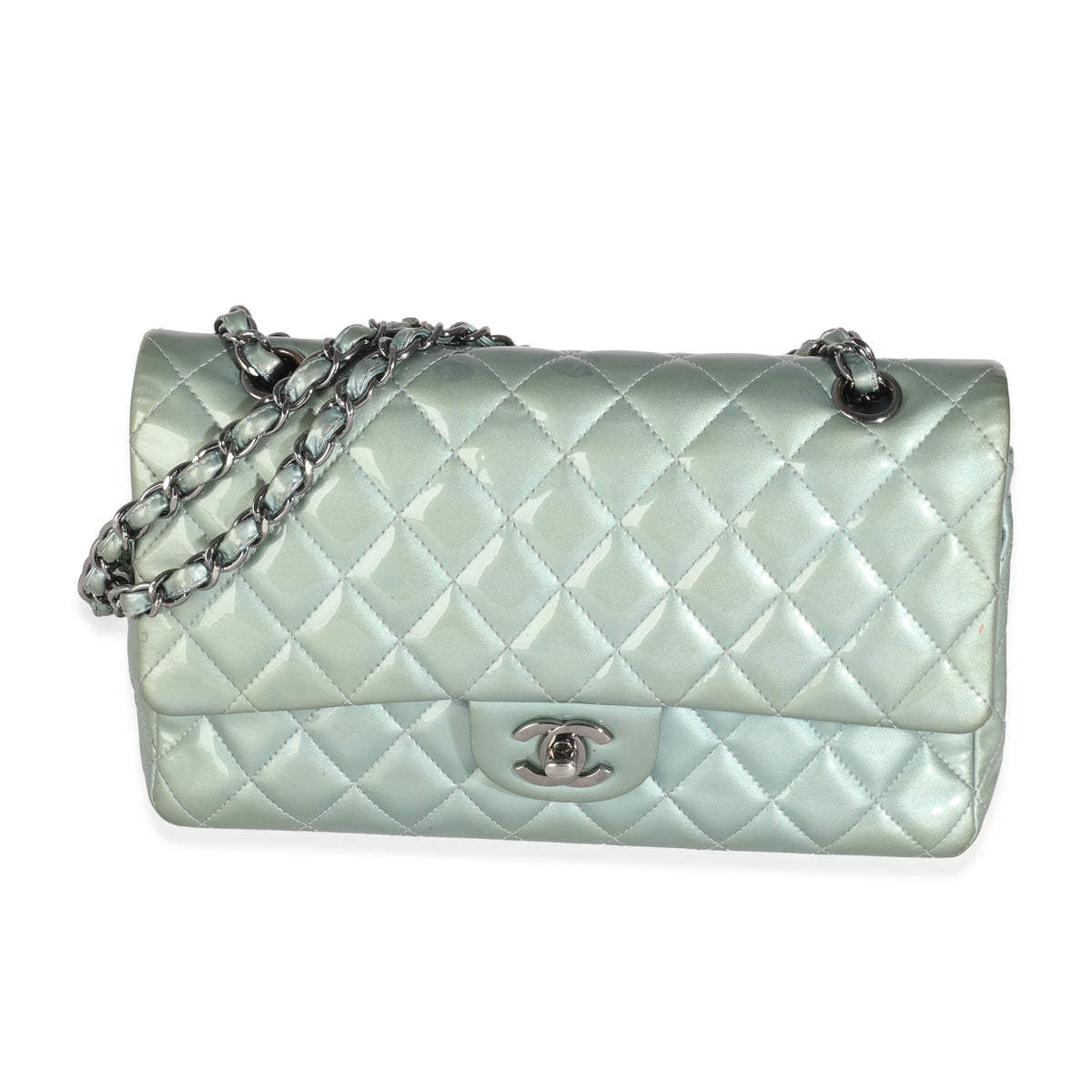 Green Quilted Patent Medium Classic Double Flap Bag