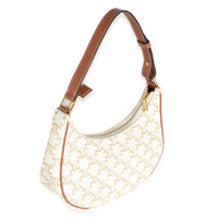 Tan Calfskin White Triomphe Canvas Ava Hobo