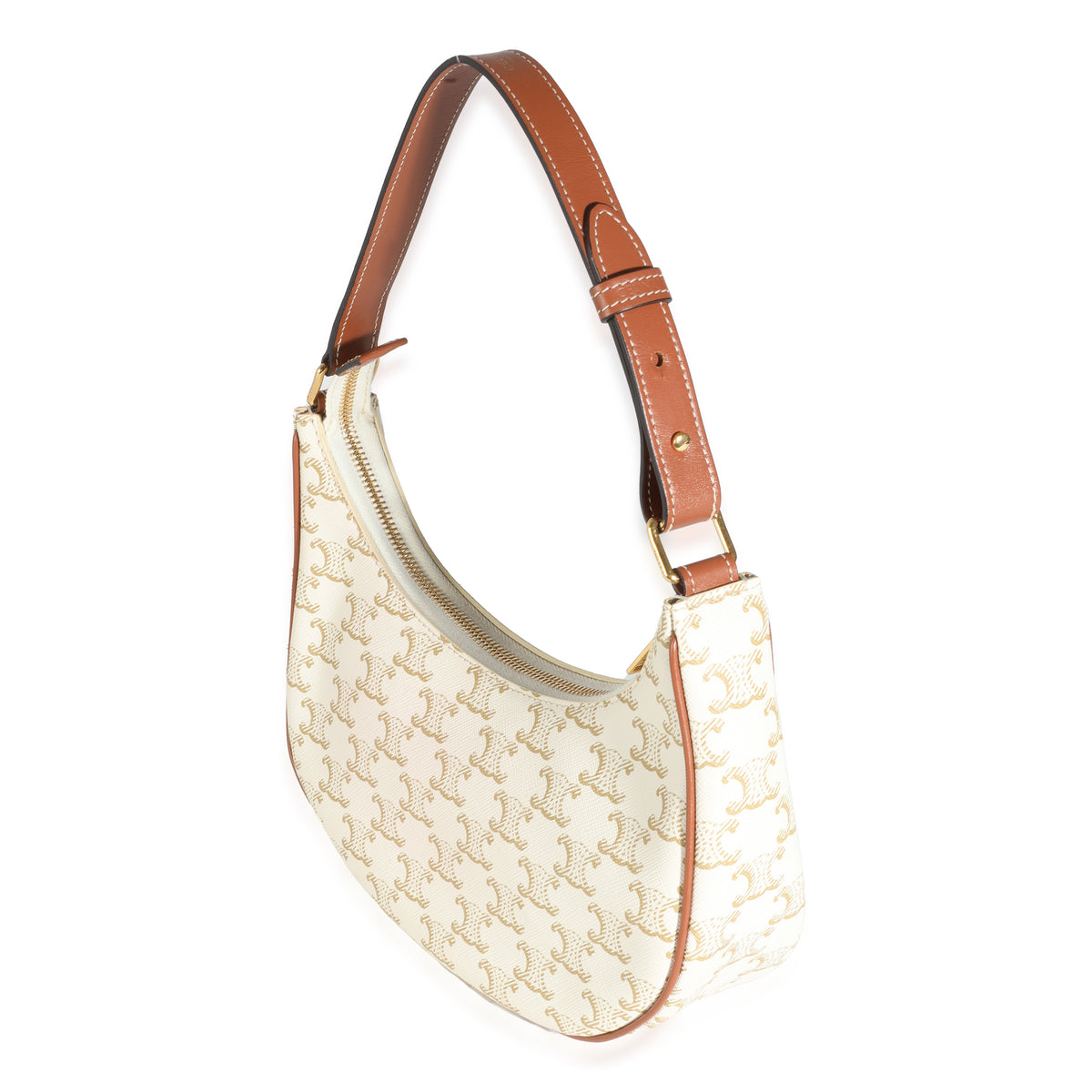 Tan Calfskin White Triomphe Canvas Ava Hobo