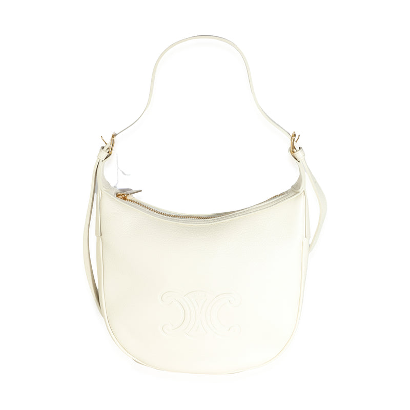 White Cotton Supple Calfskin Cuir Triomphe Small Heloise Bag