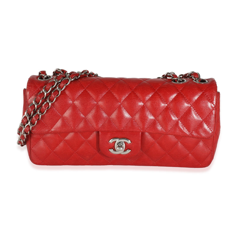 Red Quilted Calfskin East West Single Flap Bag