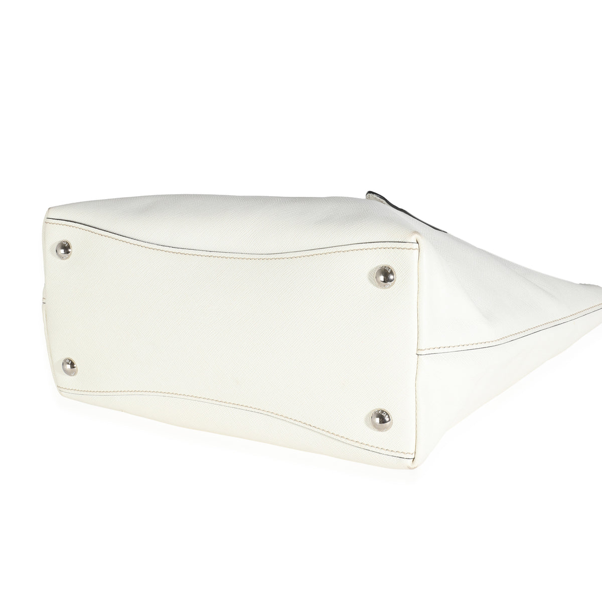 White Saffiano Double Buckle Open Tote