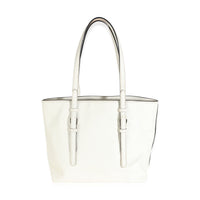 White Saffiano Double Buckle Open Tote