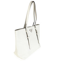 White Saffiano Double Buckle Open Tote